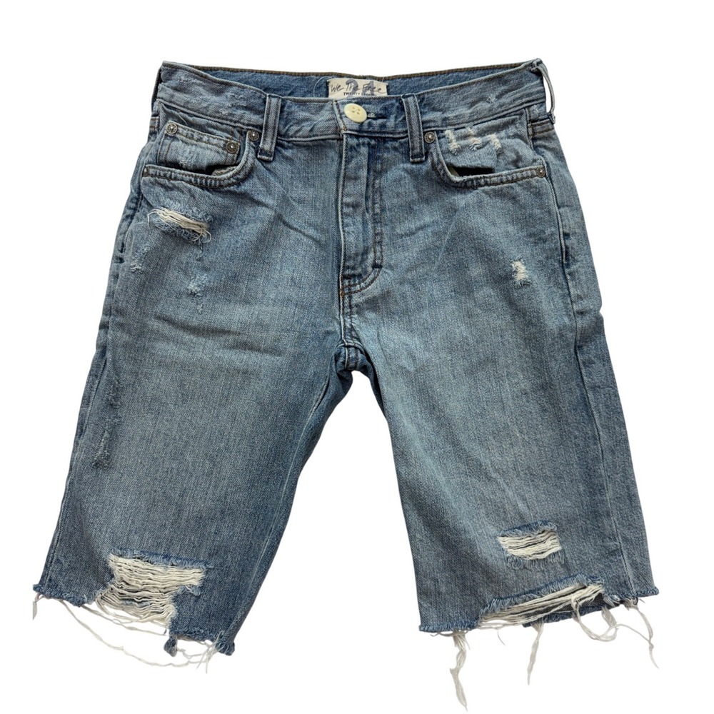 We The Free Denim Shorts Womens 24 Blue Distressed Raw‎ Hem Bermuda